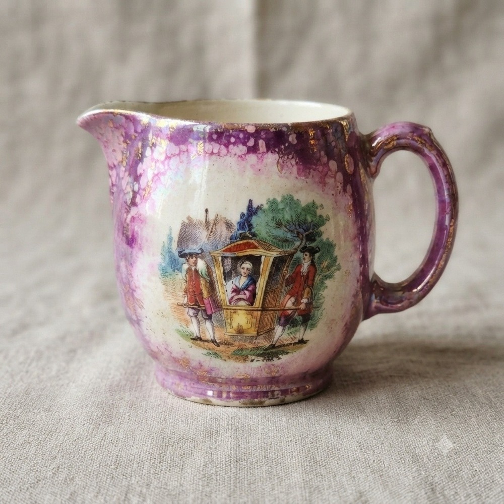 Vintage Gray's Pottery Purple Luster Sedan Chair Creamer Pitcher England‎